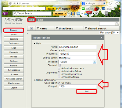 mikrotik user manager - routers settings