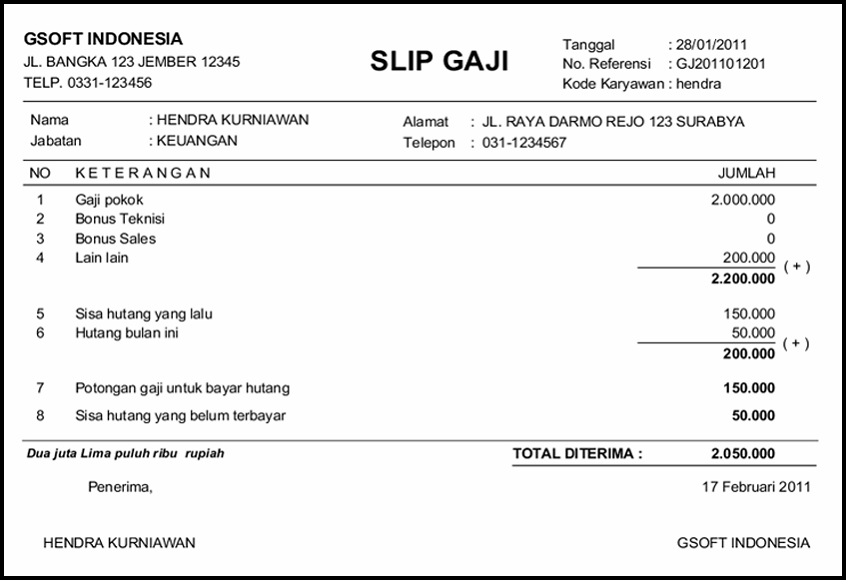 Contoh Slip Gaji Bulanan Karyawan Swasta  Terbaru 2015