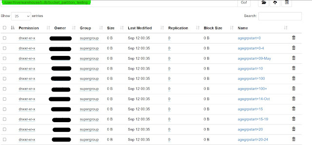 HDFS directory showing partitions in hive table