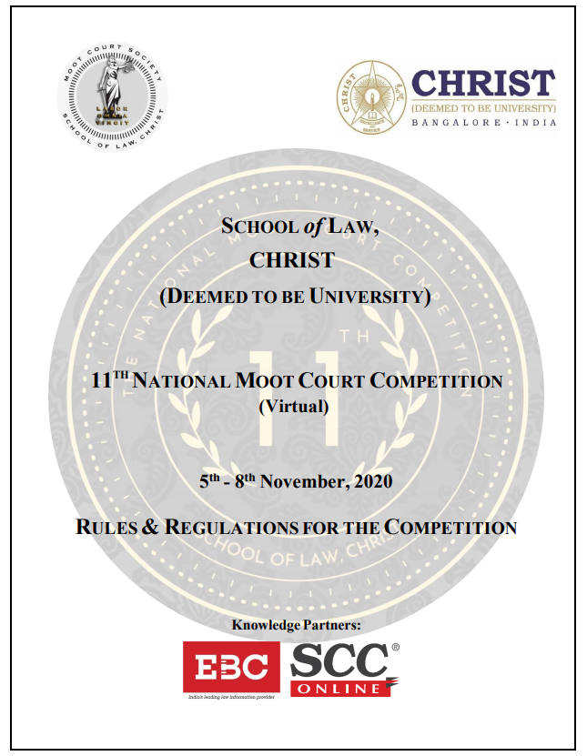 11TH NATIONAL MOOT COURT COMPETITION  (Virtual) 5 th - 8 th November, 2020