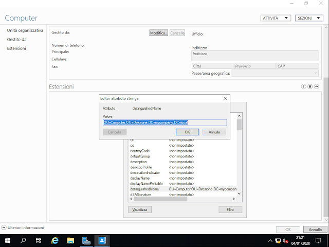 Centro di amministrazione di Active Directory, Editor attributo distinguishedName