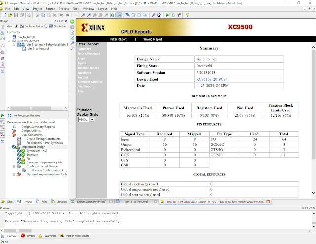 XC95108 8-Bit Binary to Hexadecimal Converter VHDL