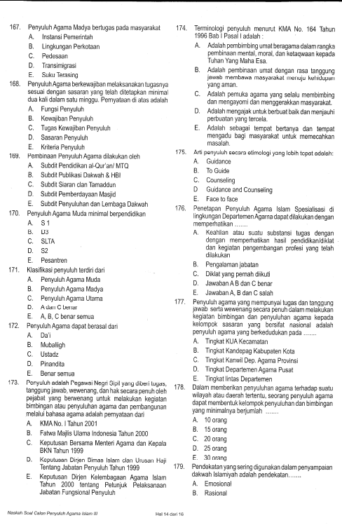 Contoh soal Latihan rekrutmen atau seleksi Penerimaan Tenaga Penyuluh Agama Islam CPNS dn Non PNS