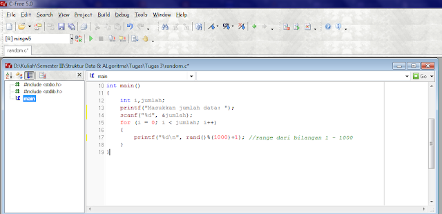 Deskripsi Penelusuran Fungsi rand() Untuk Random Data Menggunakan C, cara merandom bilangan menggunakan c