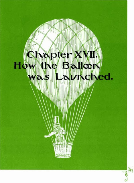 The Wizard in the basket of a hot air balloon on the title page of "Chapter XVII. How the Balloon was Launched."