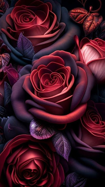 زهور حمراء غامقة مع ألوان سوداء فى التبتين