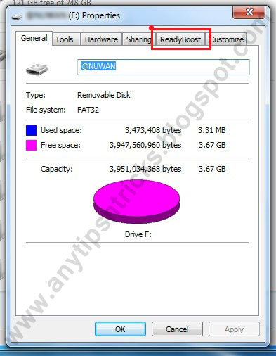 Then, click 'Ready Boost' on 'Properties Window'.