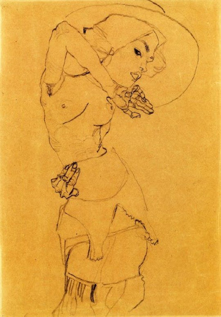 «Стоящая обнажённая в большой шляпе (Гертруда Шиле)», Эгон Шиле, 1910 г.