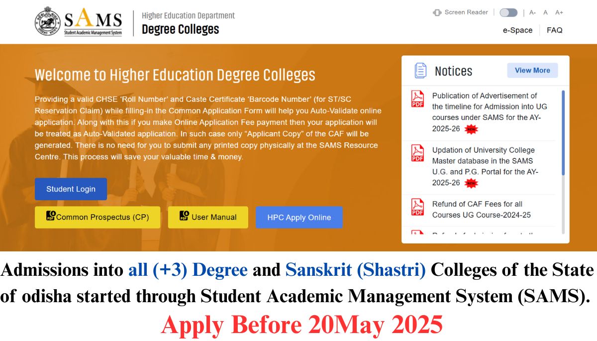 (+3) Degree and Sanskrit (Shastri) Admission Notification Odisha