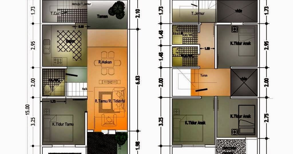  Denah  Rumah  Minimalis 2 Lantai Luas  Tanah 60m2 Desain 