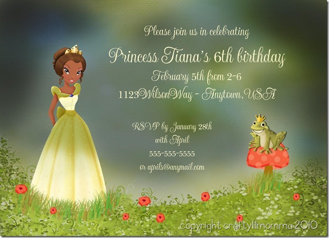 princess and the frog invite