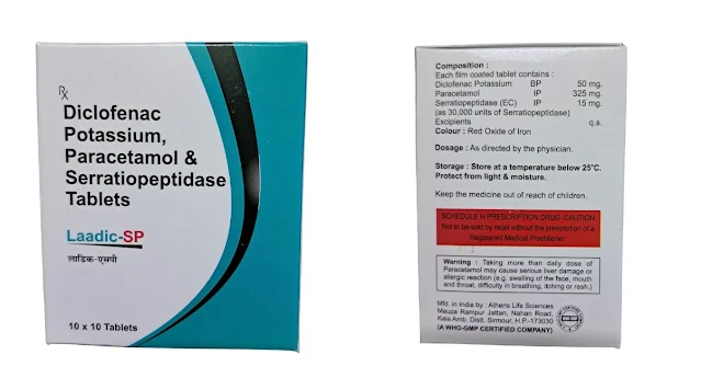 Diclofenac Serratiopeptidase Paracetamol Tablets | Laadic-SP