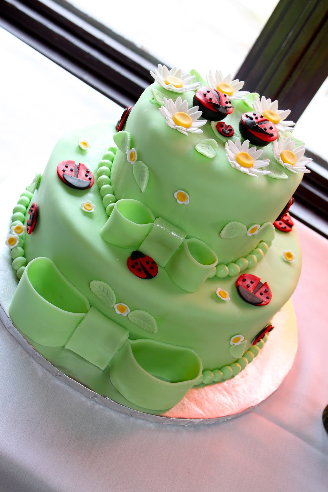 white chocolate cake decorations Lady Bug Fondant Cake with White Vanilla Cake and Chocolate Cake and 