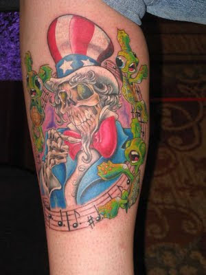 So, by this point in my "tattoo career", I've pretty much done everything. Found tattoo at Rate My Ink. Uncle Sam and Dancing Terrapins done by Dee Dee