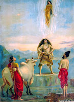 lord shiva trying to hold river Ganges from hitting the earth