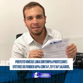 Prefeito Vinícius Lima contempla professores efetivos do FUNDEB 60% com 14º, 15º e 16º salários