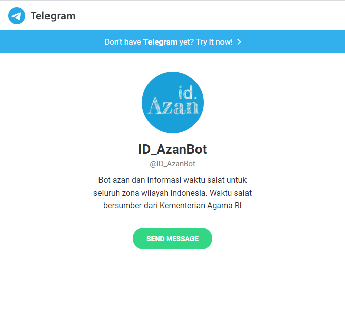 telegram bot pengingat azan