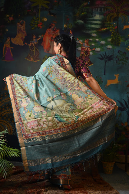 Wearable art. Digital print silk Chanderi saree