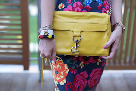 Rebecca Minkoff MAC clutch in yellow, beaded bangles, Fashion and Cookies