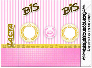 Golden Crown in Pink with Stripes and Polka Dots Free Printable Candy Bar Labels.