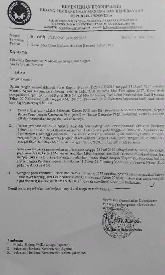 Ada Tambahan Cuti Bersama Tanggal 23 Juni ?