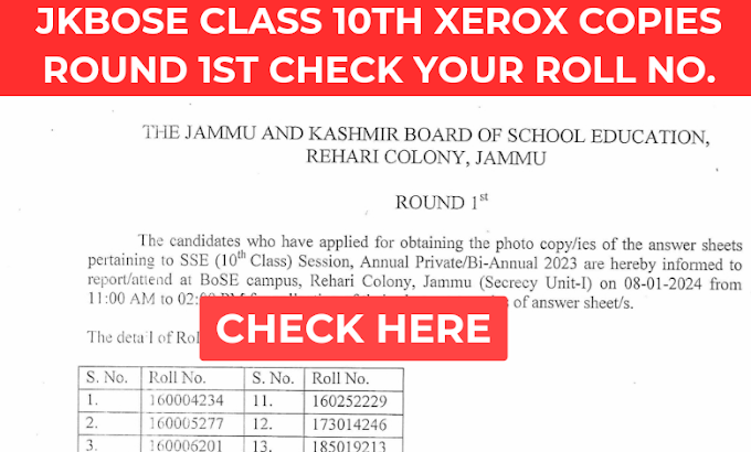 JKBOSE Class 10th Xerox Copies 1st Round Check Your Roll No