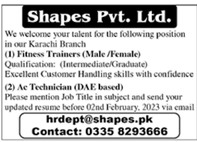 Shapes Pvt Ltd Jobs January 2023