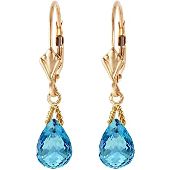 Galaxy Gold Genuine 14k Solid Gold Leverback Earrings with 4.5 Carat (CTW) Briolette Blue Topaz,,Price: $209.89,