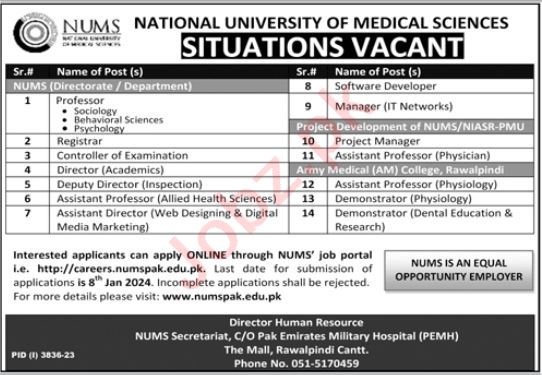 Jobs in National University of Medical Sciences NUMS
