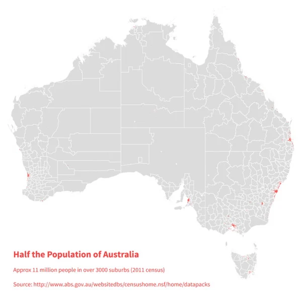 Half the population of Australia in the red shaded area