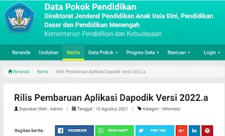 Update Terkini Aplikasi Dapodik Versi 2022.a tahun 2021