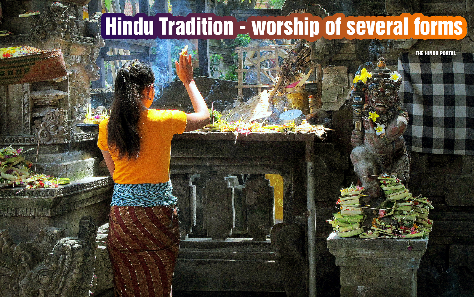 Girl Offering to Hindu gods in a Balinese temple