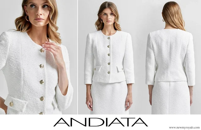 Princess Sofia wore Andiata Lesley Boucle Blazer in white