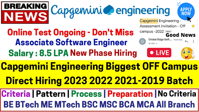 Capgemini Engineering Off Campus Direct Hiring 20223 As Associate Software Engineer Role