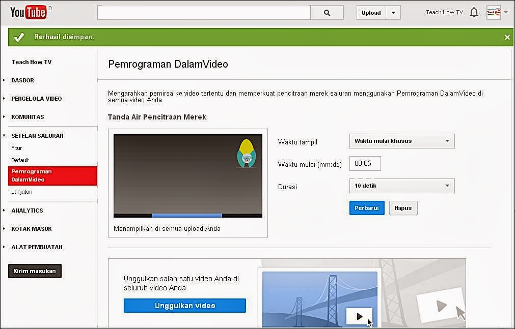  Menambahkan logo atau biasa disebut juga sebagai Watermark  Cara Memasukkan Logo Ke Dalam Video YouTube