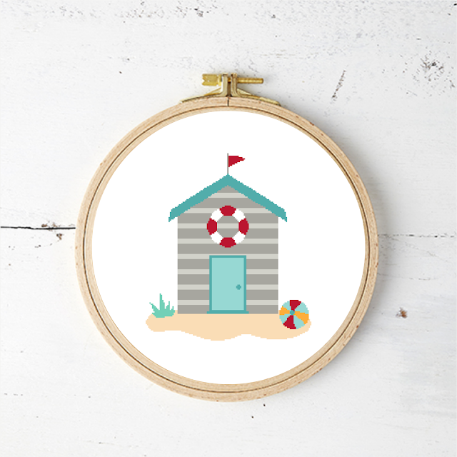 Beach Hut with Flag - cross stitch pattern