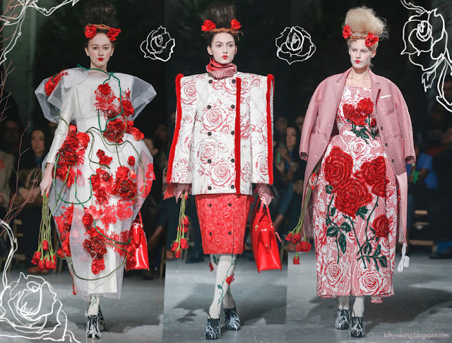 thom browne nyfw runway shots with white wacom rose drawing on photo