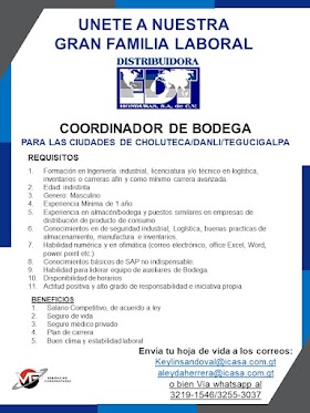 Coordinador de Bodega - Choluteca Danli Tegucigalpa