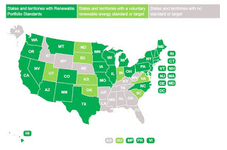 States and territories with/without Renewable Portfolio Standards (Credit: National Conference of State Legislatures) Click to Enlarge.