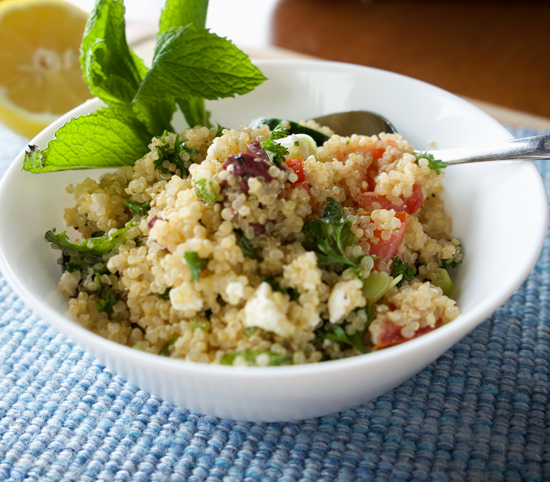 Quinoa Greek Salad on a table.