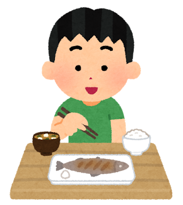 魚を食べる人のイラスト（男の子）