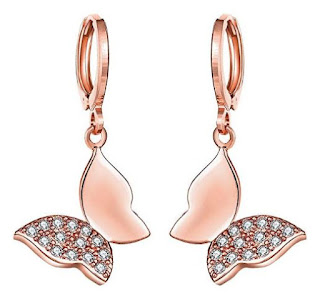 Butterfly Drop Hoop Earrings Plated 18k Rose Gold, Small Butterfly Stud Earrings for Women Teen Girls Butterfly Earrings, by DreamSter (Earrings)