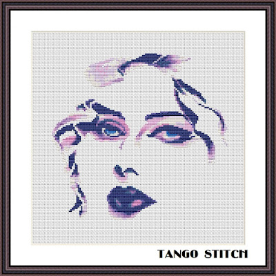 Beautiful woman face cross stitch pattern - Tango Stitch