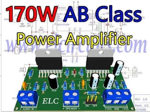 170W AB Class Bridge Mode Amplifier using TDA7294 IC + PCB