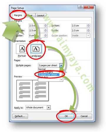 page setup landscape 2pps