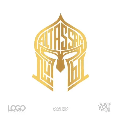 الشعار الفائز لأسرة الطاسان - خوذة مكونة من الاسم العربي 'الطاسان' والإنجليزي 'Altassan'