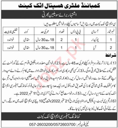 Latest Combined Military Hospital CMH Labor Posts Attock 2022