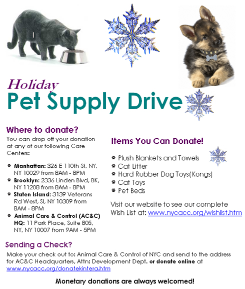 NYC ACC Holiday Pet Supply Drive