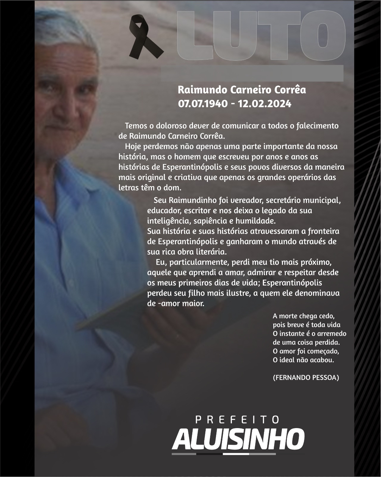 Esperantinópolis de luto: morre escritor e educador Raimundo Carneiro Corrêa
