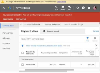 Riset kata kunci dengan keyword planner tools